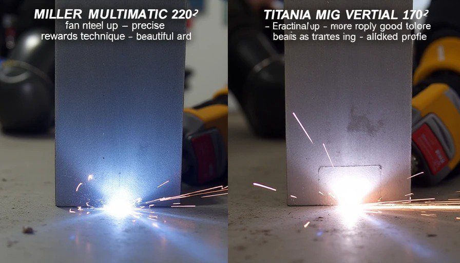 Split comparison – Miller vertical up flat smooth bead vs. Titanium vertical up slightly ropey but acceptable – both tie in well